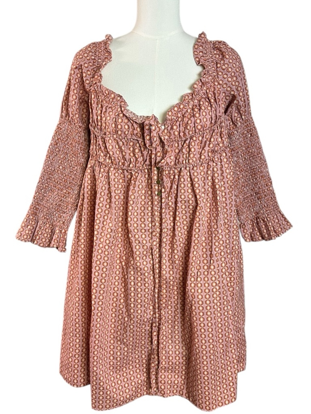 Free People Retro 70s Babydoll Star Dip Mini Dress in Red Combo Size Small - Picture 7 of 13